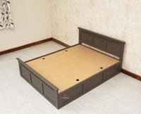 Alexandria Solid Wood Queen Size Bed with Hydraulic Storage Box - Furniselan-Slate-Grey