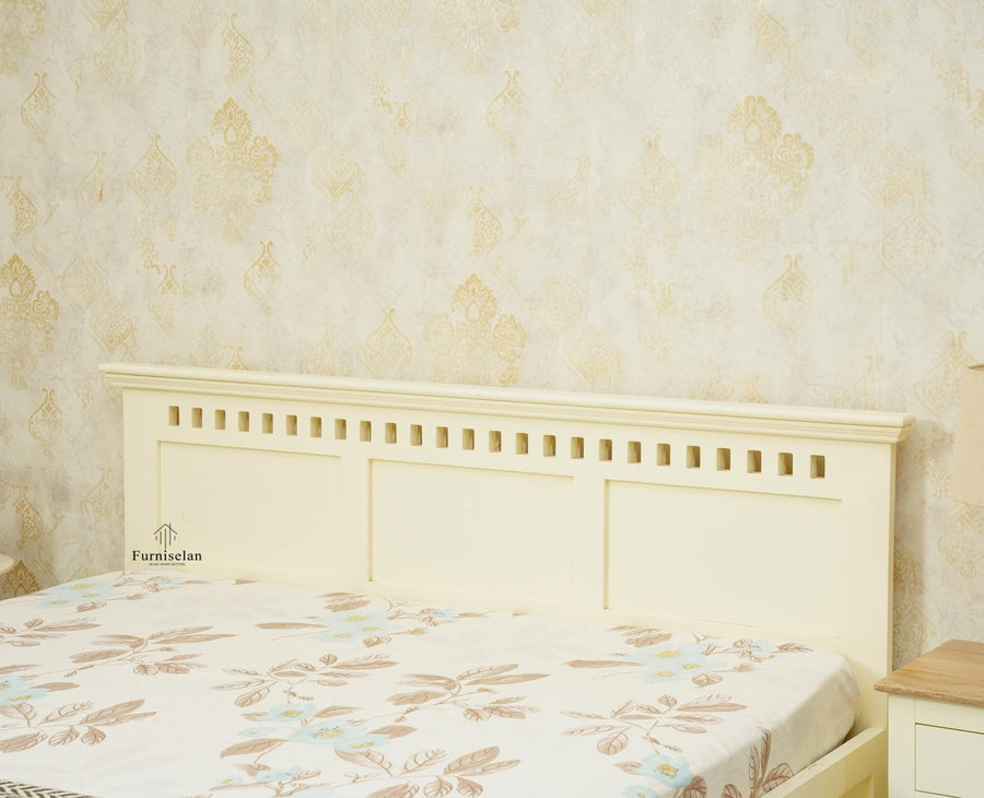 Alexandria Solid Wood Queen Size Bed with Hydraulic Storage Box Furniselan Frosty White
