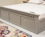 Alexandria Solid Wood Queen Size Bed with Hydraulic Storage Box - Furniselan-Cool-Grey