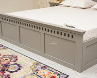 Alexandria Solid Wood Queen Size Bed with Hydraulic Storage Box - Furniselan-Cool-Grey
