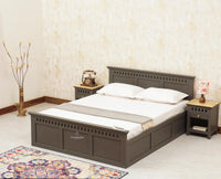 Alexandria Solid Wood Queen Size Bed with Hydraulic Storage Box - Furniselan-Slate-Grey