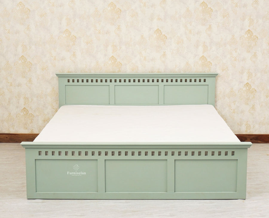 Alexandria Solid Wood Queen Size Bed with Hydraulic Storage Box - Furniselan-Silt-Green