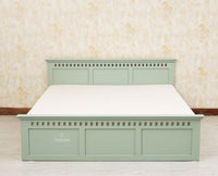 Alexandria Solid Wood Queen Size Bed with Hydraulic Storage Box - Furniselan-Silt-Green