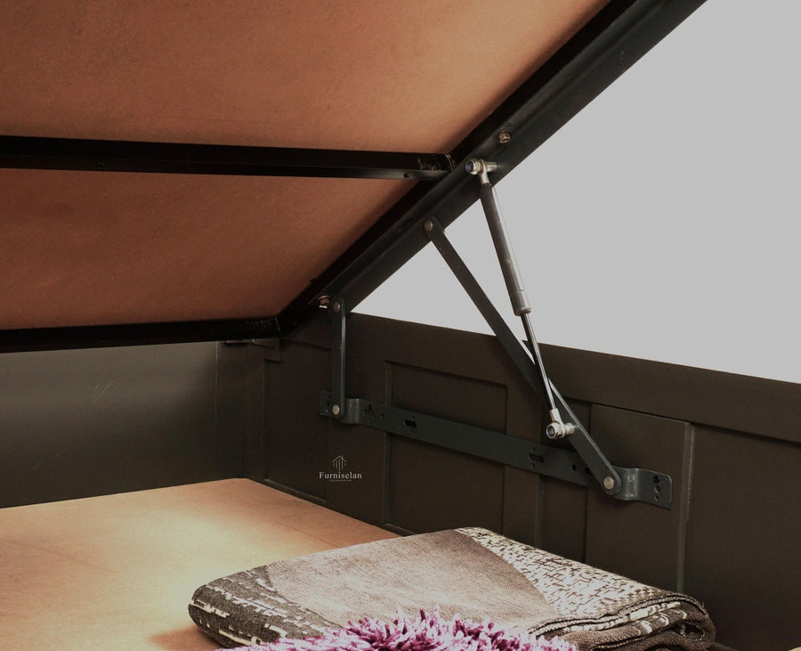 Alexandria Solid Wood Queen Size Bed with Hydraulic Storage Box - Furniselan-Slate-Grey