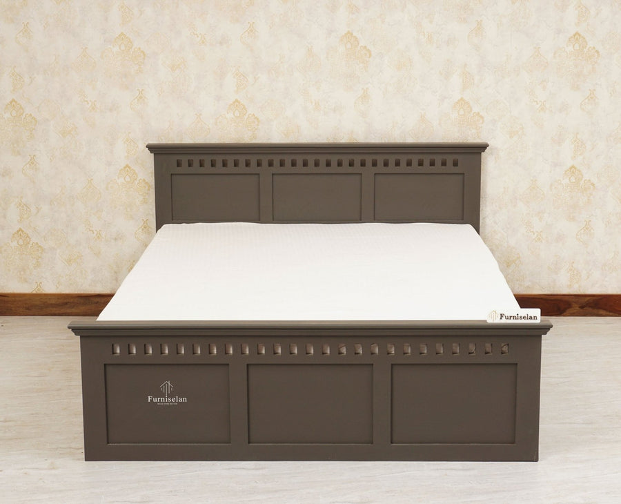 Alexandria Solid Wood Queen Size Bed with Hydraulic Storage Box - Furniselan-Slate-Grey
