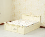 Alexandria Solid Wood Queen Size Bed with Hydraulic Storage Box Furniselan Frosty White