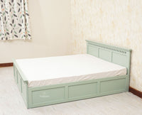 Alexandria Solid Wood Queen Size Bed with Hydraulic Storage Box - Furniselan-Silt-Green