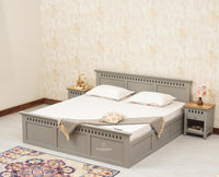 Alexandria Solid Wood Queen Size Bed with Hydraulic Storage Box - Furniselan-Cool-Grey