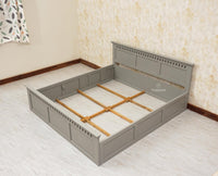 Alexandria Solid Wood Queen Size Bed with Hydraulic Storage Box - Furniselan-Cool-Grey