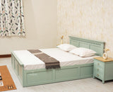 Alexandria Solid Wood Queen Size Bed with Hydraulic Storage Box - Furniselan-Silt-Green