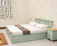 Alexandria Solid Wood Queen Size Bed with Hydraulic Storage Box - Furniselan-Silt-Green
