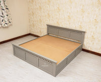 Alexandria Solid Wood Queen Size Bed with Hydraulic Storage Box - Furniselan-Cool-Grey