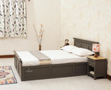 Alexandria Solid Wood Queen Size Bed with Hydraulic Storage Box - Furniselan-Slate-Grey