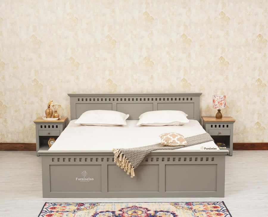Alexandria Solid Wood Queen Size Bed with Hydraulic Storage Box - Furniselan-Cool-Grey