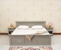 Alexandria Solid Wood Queen Size Bed with Hydraulic Storage Box - Furniselan-Cool-Grey