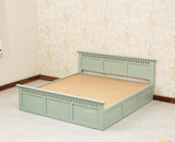 Alexandria Solid Wood Queen Size Bed with Hydraulic Storage Box - Furniselan-Silt-Green