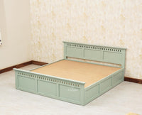 Alexandria Solid Wood Queen Size Bed with Hydraulic Storage Box - Furniselan-Silt-Green