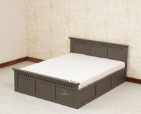 Alexandria Solid Wood Queen Size Bed with Hydraulic Storage Box - Furniselan-Slate-Grey