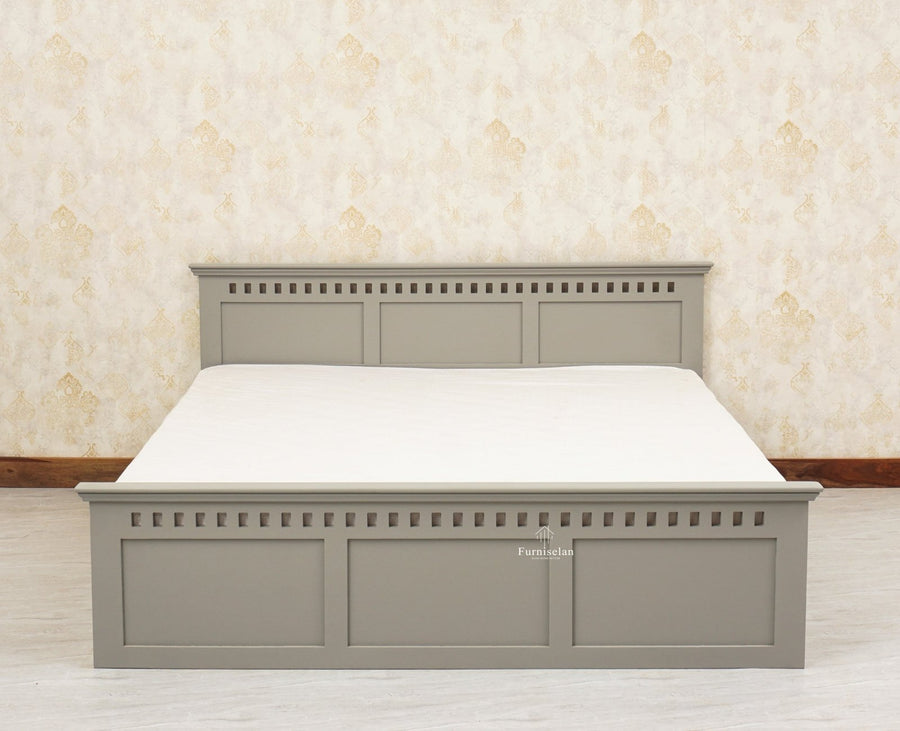 Alexandria Solid Wood Queen Size Bed with Hydraulic Storage Box - Furniselan-Cool-Grey