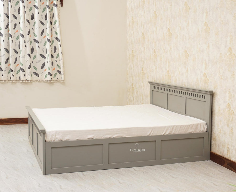 Alexandria Solid Wood Queen Size Bed with Hydraulic Storage Box - Furniselan-Cool-Grey