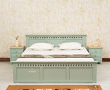 Alexandria Solid Wood Queen Size Bed with Hydraulic Storage Box - Furniselan-Silt-Green