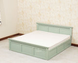 Alexandria Solid Wood Queen Size Bed with Hydraulic Storage Box - Furniselan-Silt-Green