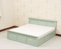 Alexandria Solid Wood Queen Size Bed with Hydraulic Storage Box - Furniselan-Silt-Green