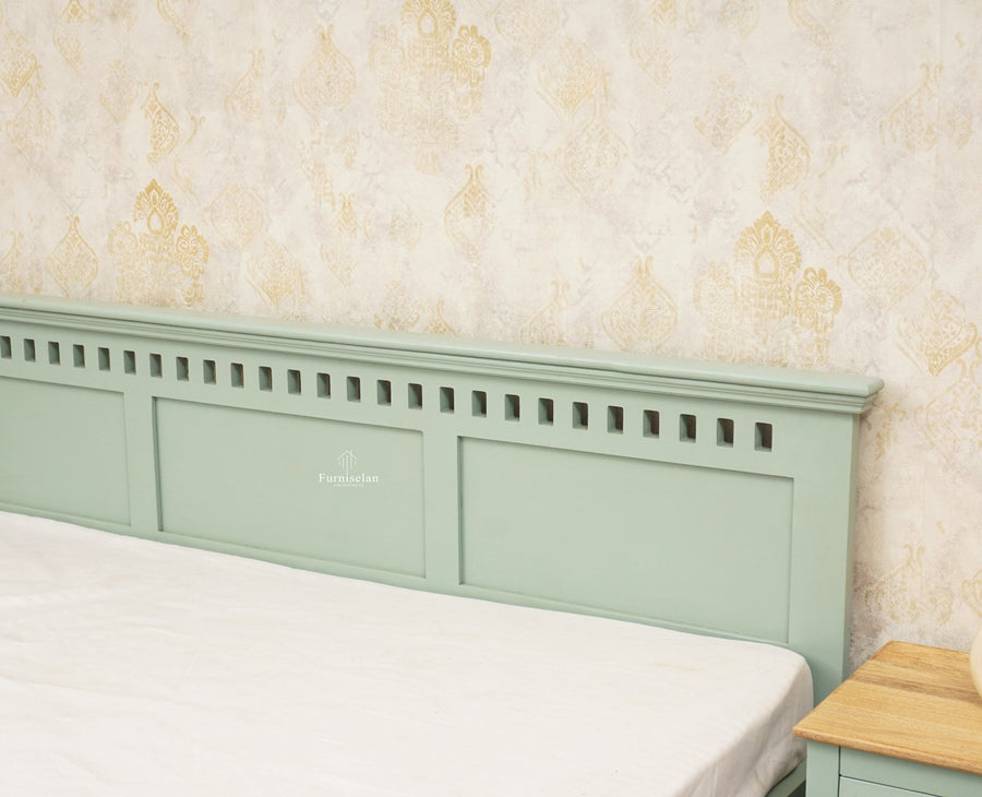 Alexandria Solid Wood Queen Size Bed with Hydraulic Storage Box - Furniselan-Silt-Green