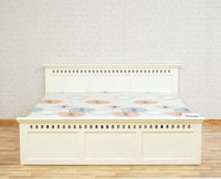 Alexandria Solid Wood Queen Size Bed with Storage Box - Furniselan Milky-White