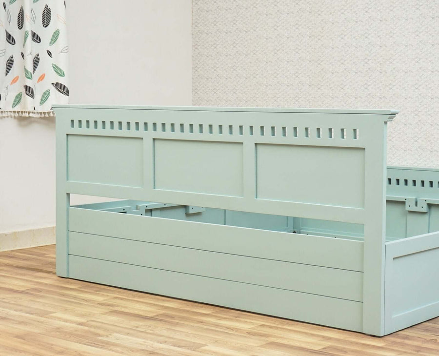 Alexandria Solid Wood Queen Size Bed with Storage Box - Furniselan Silt-Green
