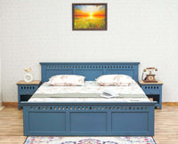 Alexandria Solid Wood Queen Size Bed with Storage Box - Furniselan China-Blue