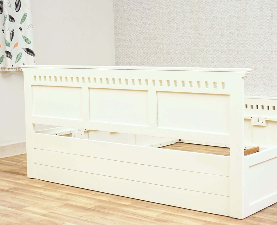 Alexandria Solid Wood Queen Size Bed with Storage Box - Furniselan - Frosty White