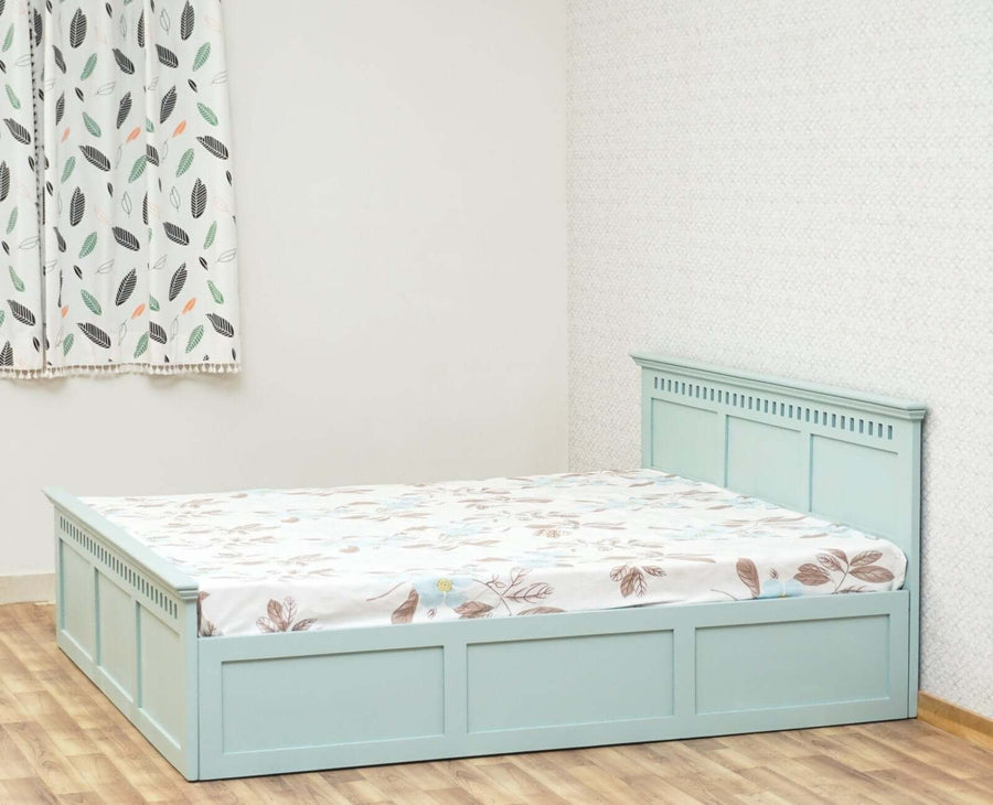 Alexandria Solid Wood Queen Size Bed with Storage Box - Furniselan Silt-Green