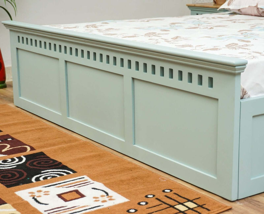 Alexandria Solid Wood Queen Size Bed with Storage Box - Furniselan Silt-Green