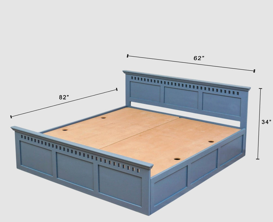 Alexandria Solid Wood Queen Size Bed with Storage Box - Furniselan China-Blue