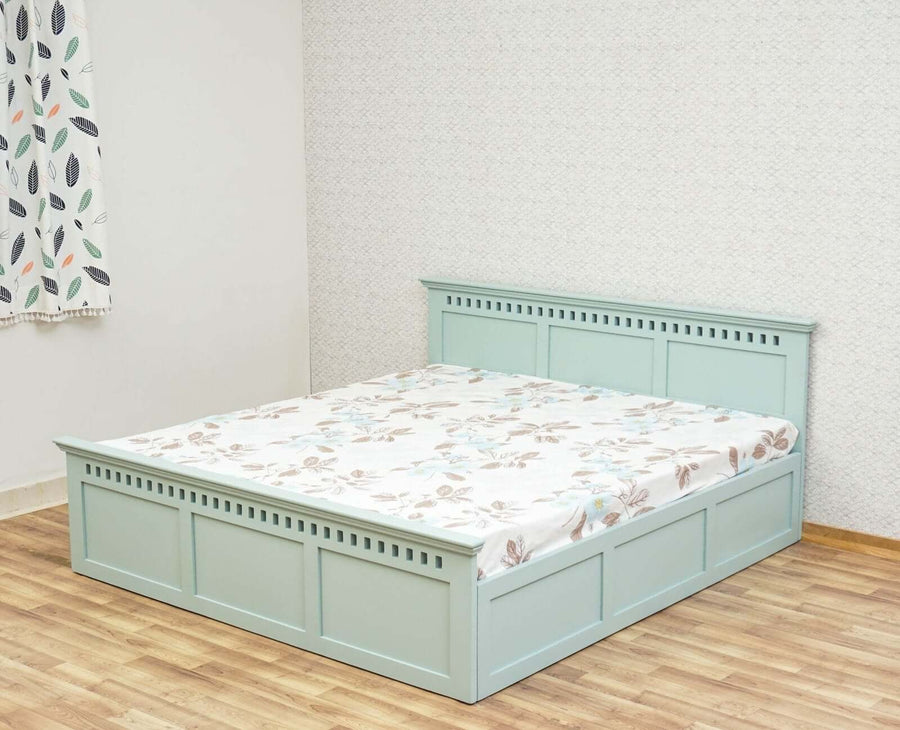 Alexandria Solid Wood Queen Size Bed with Storage Box - Furniselan Silt-Green