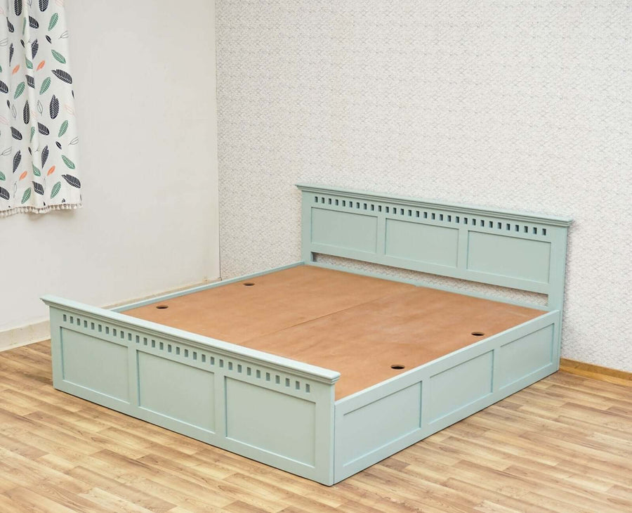 Alexandria Solid Wood Queen Size Bed with Storage Box - Furniselan Silt-Green