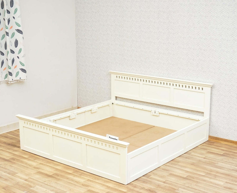 Alexandria Solid Wood Queen Size Bed with Storage Box - Furniselan - Frosty White