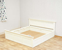 Alexandria Solid Wood Queen Size Bed with Storage Box - Furniselan Milky-White