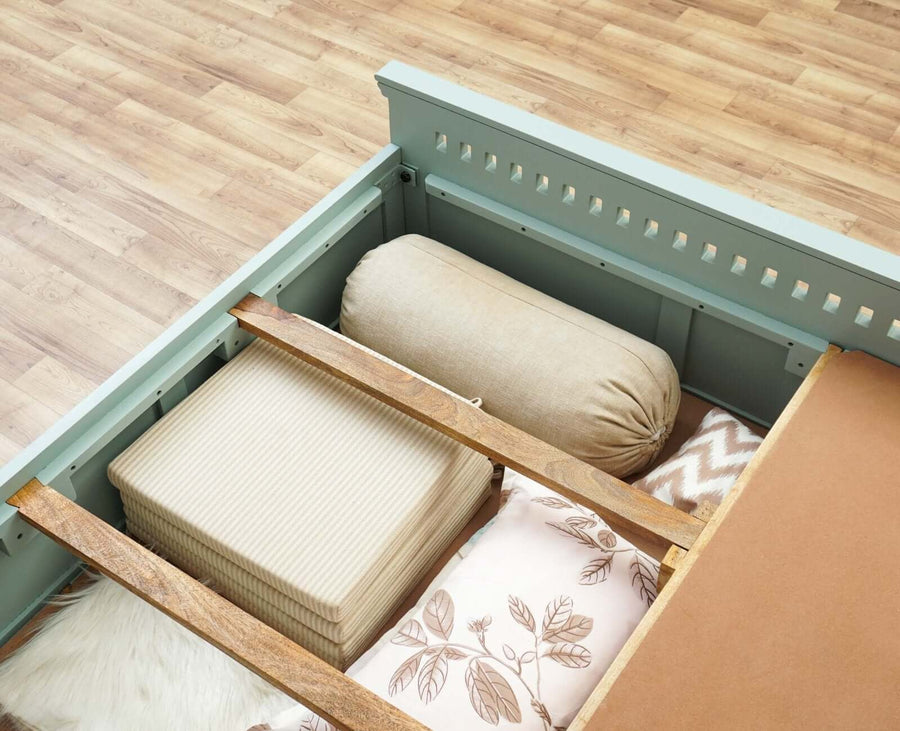 Alexandria Solid Wood Queen Size Bed with Storage Box - Furniselan Silt-Green
