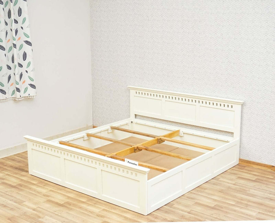 Alexandria Solid Wood Queen Size Bed with Storage Box - Furniselan - Frosty White