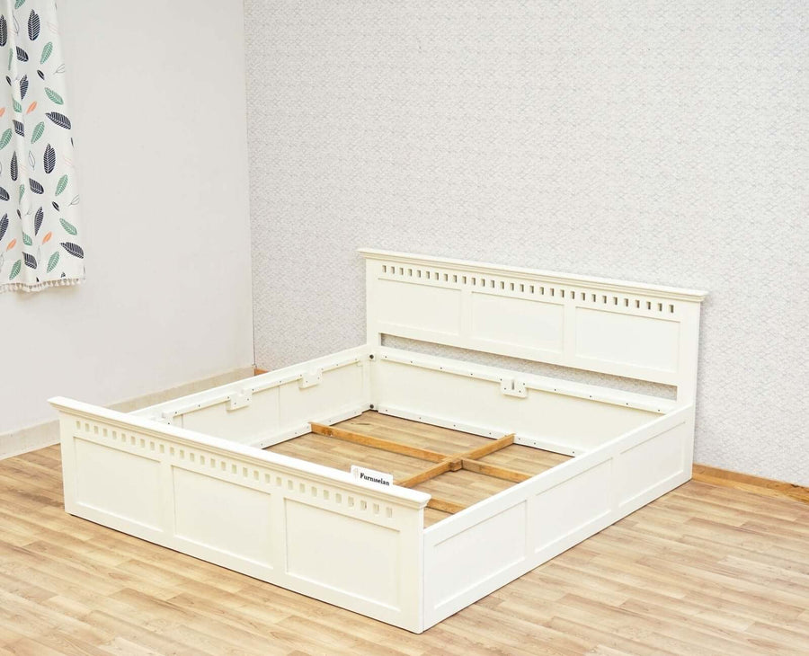 Alexandria Solid Wood Queen Size Bed with Storage Box - Furniselan - Frosty White