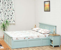Alexandria Solid Wood Queen Size Bed with Storage Box - Furniselan Silt-Green