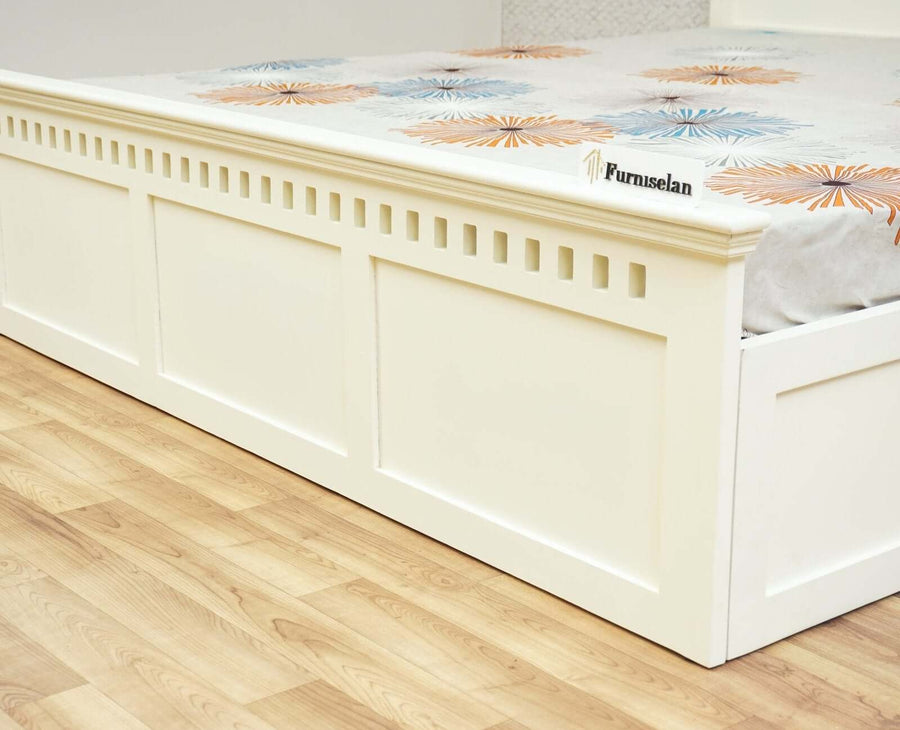 Alexandria Solid Wood Queen Size Bed with Storage Box - Furniselan - Frosty White