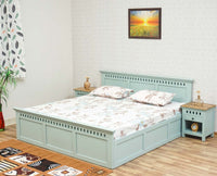 Alexandria Solid Wood Queen Size Bed with Storage Box - Furniselan Silt-Green