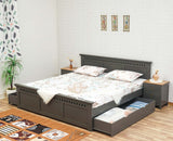 Alexandria Solid Wood Queen Size Bed with Storage Drawer - Furniselan Slate-Grey