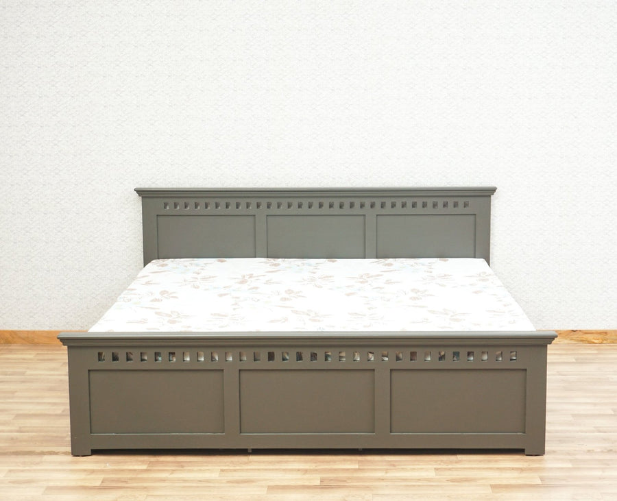 Alexandria Solid Wood Queen Size Bed with Storage Drawer - Furniselan Slate-Grey