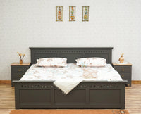 Alexandria Solid Wood Queen Size Bed with Storage Drawer - Furniselan Slate-Grey