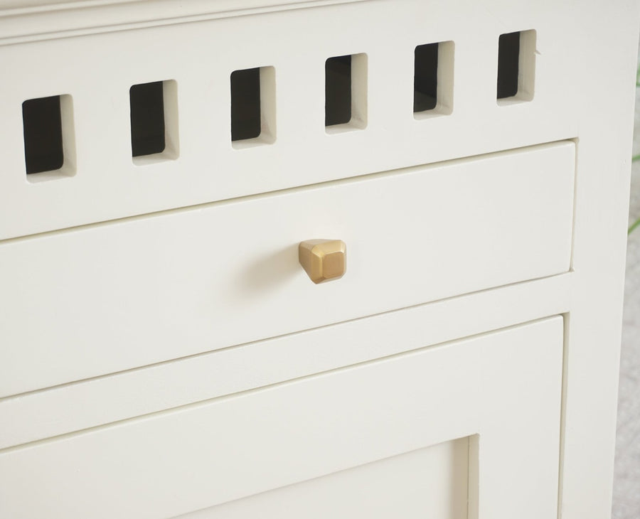 Alexandria Solid Wood Shoe Rack Two Drawer Two Door Furniselan Milky-White