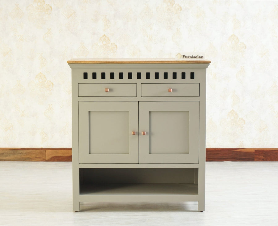 Alexandria Solid Wood Shoe Rack Two Drawer Two Door - Furniselan  Cool-Grey